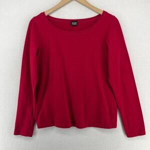 EILEEN FISHER Top M Organic Cotton Stretch Jersey Round Neck Long Sleeve Red
